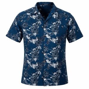 Level Ten Button Up Shirt Size S Blue Fish Floral Print Short Sleeve